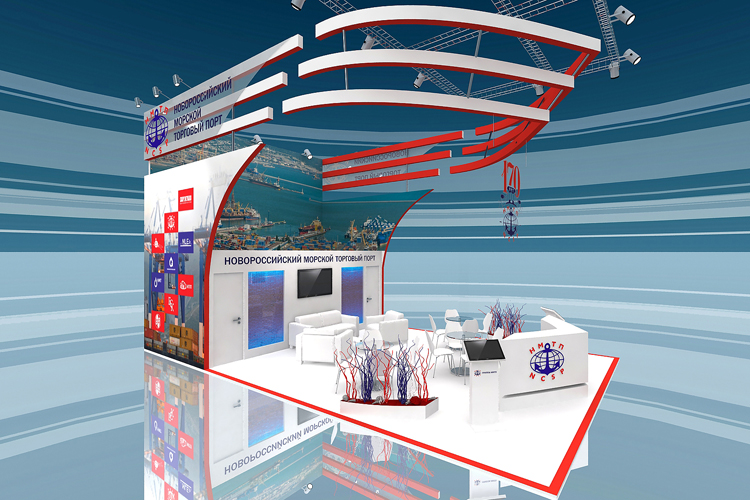 Дизайн - проект выставочного стенда «Новороссийский Морской Торговый Порт» для «ТрансРоссия» 2015